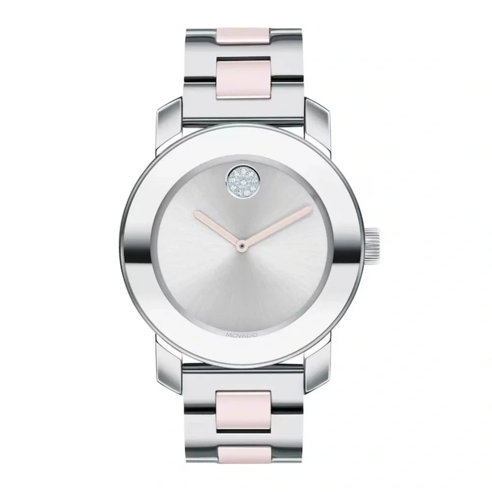 Movado Bold 3600702 Silver and Pink Cermaic Swiss watch